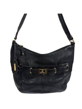 Tignanello Black Leather Shoulder Bag Gold Hardware Hobo Bikercore Style